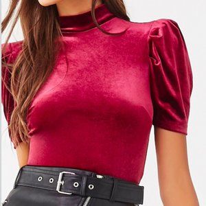 🛑TEMPORARY HOLD🛑 NWT Velvet Burgundy Puff Sleeve Mock Neck Top